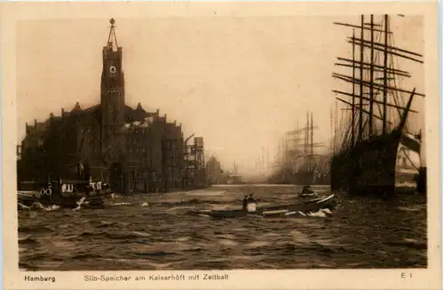 Hamburg, Hafen, Silo-Speicher am Kaiserhöft mit Zeitball -527446