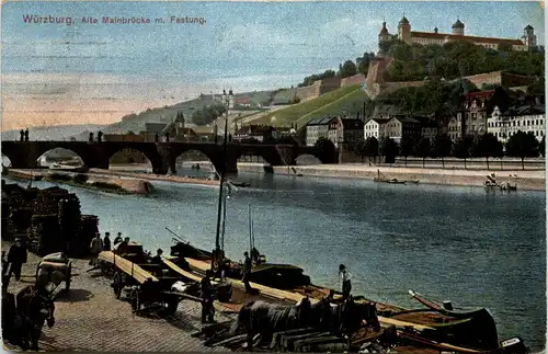 Würzburg - Alte Mainbrücke mit Festung -528684