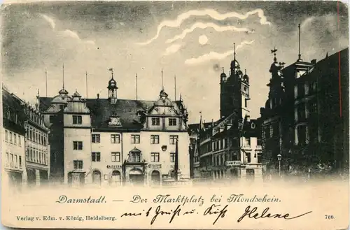 Darmstadt - Der Marktplatz bei Mondschein -638704