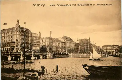 Hamburg, Alter jungfernstieg mit Alsterarkaden u. Neidlingerhaus -529700