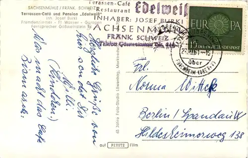 Sachsenmühle, Fränk. Schweiz, Pension Edelweiss -530504