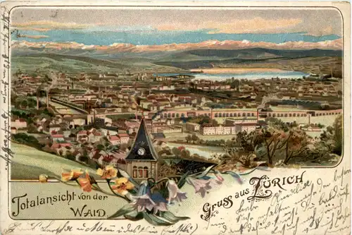 Gruss aus Zürich - Totalansicht von der Waid - Litho -616786