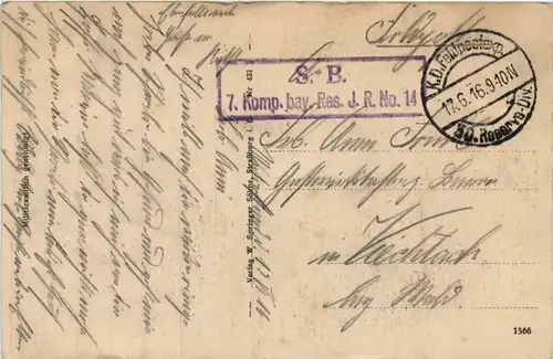 Grananteinschlag - Feldpost Bay. Res. Inf Regiment 14 -617306