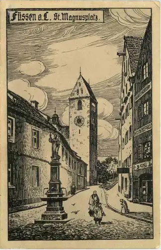 Füssen - St. Magnusplatz - Künstler-AK Eugen Felle -607204
