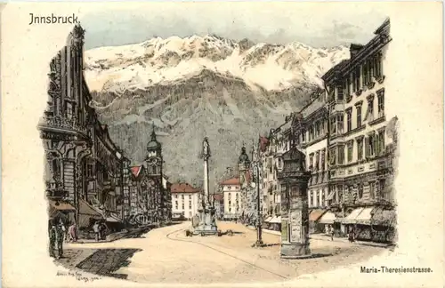 Innsbruck - MAria-Theresienstrasse - Künstler-AK Eugen Felle -607754