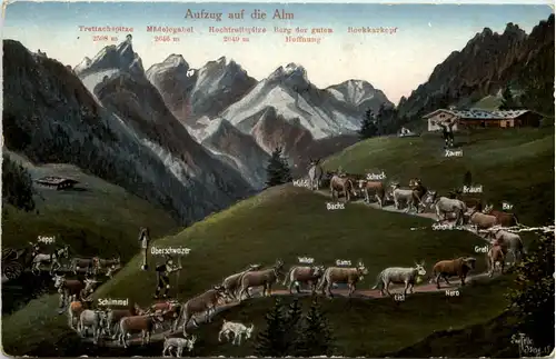 Aufzug auf die Alm - Künstler-AK Eugen Felle -610116