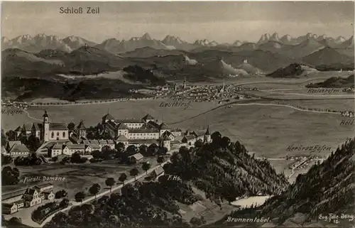 Schloss Zeil bei Leutkirch - Künstler-AK Eugen Felle -611116