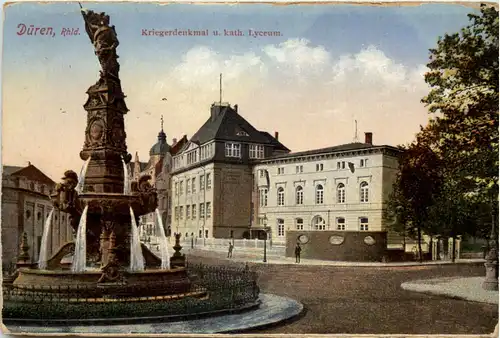 Düren, Kriegerdenkmal und Kath. Lyzeum -514558