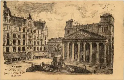 Aachen, Theater mit Kaiser-Wilhelm-Denkmal -514898