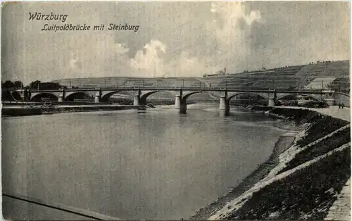 Würzburg, Luitpoldbrücke mit Steinburg -509700