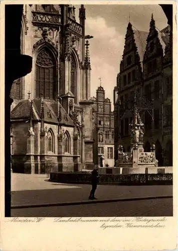 Münster i. W., Lambertibrunnen mit Krameramtshaus -516116