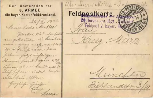 Zweite Feld-Weihnacht 1915 - Feldpost 20. bayr. Inf. Regiment -616948