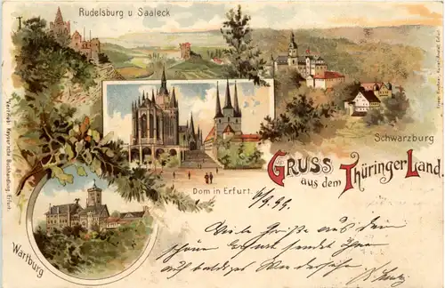 Erfurt - Schwarzburg - Gruss aus Thüringen - Litho -618388