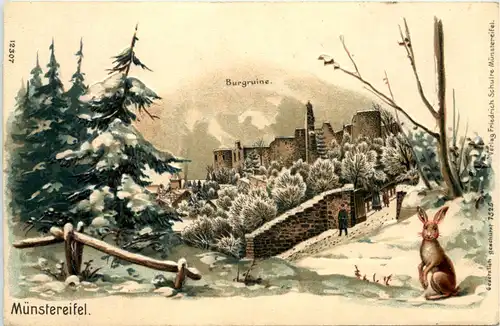 Münstereifel - Burgruine - Litho - Prägekarte -633654
