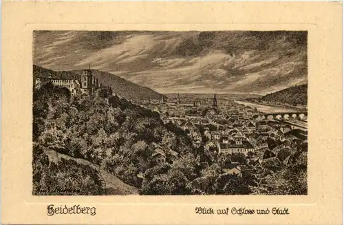 Heidelberg, Blick auf Schloss und Stadt -511540