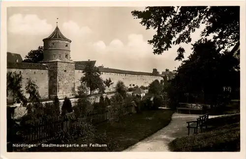 Nördlingen, Stadtmauerpartie am Feilturm -523426