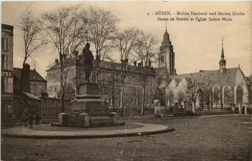 Düren, Moltke Denkmal und Marien Kirche -514120