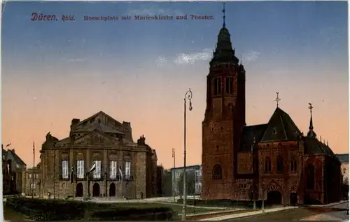 Düren, Hoeschplatz mit Marienkirche und Theater -514220