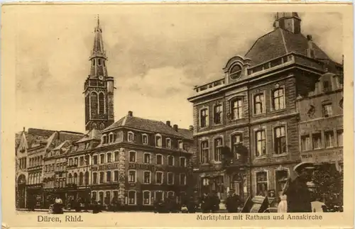 Düren, Marktplatz mit Rathaus und Annakirche -514500