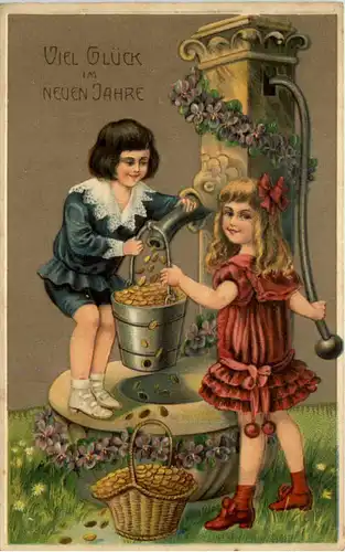 Neujahr - Geld auf Ansichtskarte - Prägekarte -635276