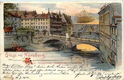 Gruss aus Nürnberg - Königsbrücke - Litho -635676