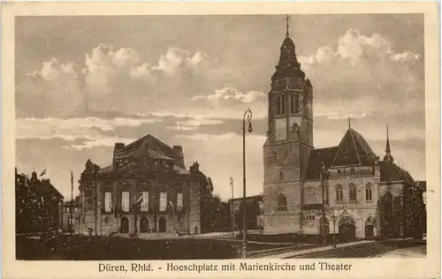 Düren, Hoeschplatz mit Marienkirche und Theater -515400