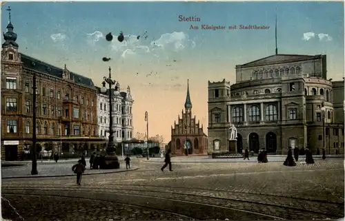 Stettin - Am königstor mit Stadttheater -626948