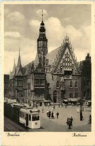Breslau - Rathaus mit Strassenbahn -628618