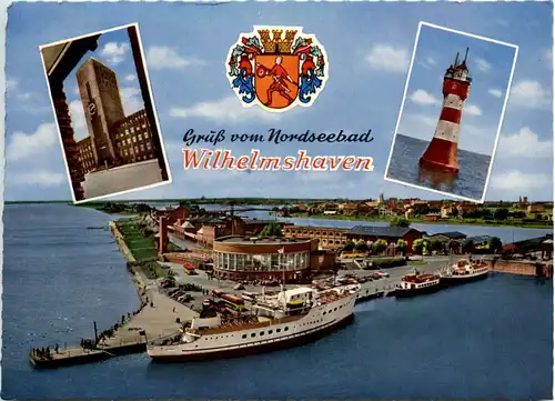 Wilhelmshaven, Leuchtturm Roter Sand, Bäderflotte im Hafen -528100