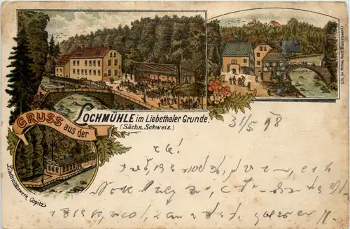 Gruss aus der Lochmühle im Liebethaler Gunde - Litho -631598