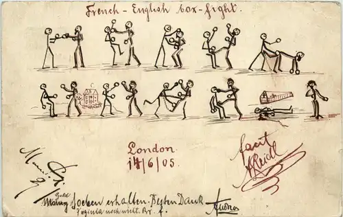 London French English Box Fight 1905 - Handgemalt -643118