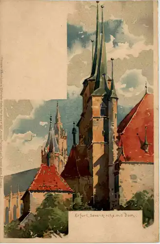Erfurt - Severikirche mit Dom - Litho -635078