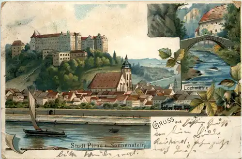 Stadt Pirna und Sonnenstein - Litho -636538