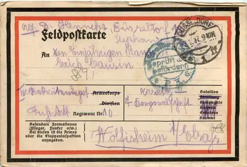 1. Weltkrieg - Feldpost Fuss-Artl. Regiment 10 -638554