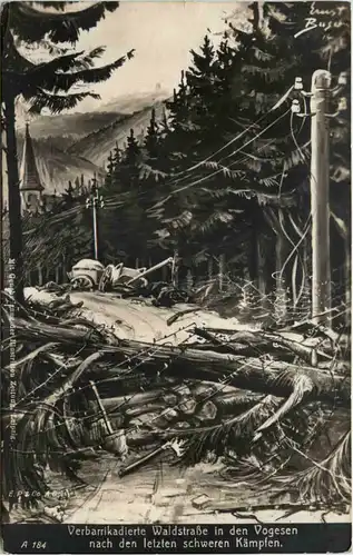 Verbarrikatierte Waldstrasse in den Vogesen -641828