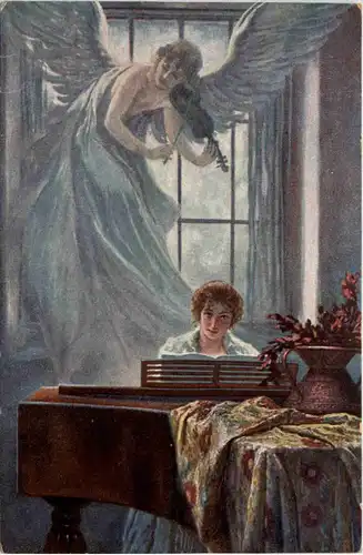 Künstler AK - Adolf Liebscher - Engel Klavier Geige -643294