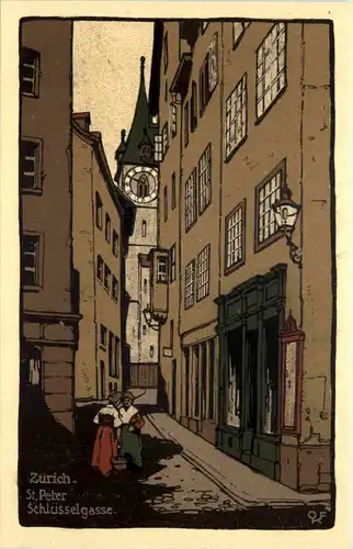 Zürich - St. Peter Schlüsselgasse - Steinzeichnung -643876