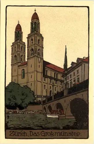 Zürich - Das Grossmünster - Steinzeichnung -643878