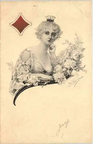 Frau - Spielkarte - Karo -644142
