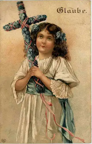 Glaube - Kind mit Kreuz - Prägekarte -644952