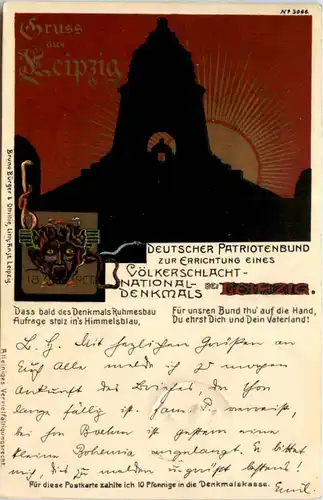 Gruss aus Leipzig - Patriotenbund zur Errichtung Völkerschlachtdenkmal - Litho -645570