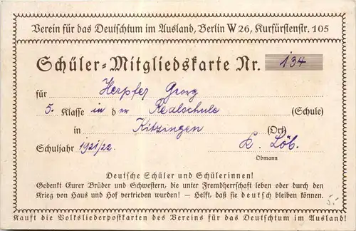 Mitgliedskarte - Verein für Deutschtum im Ausland Berlin -645590