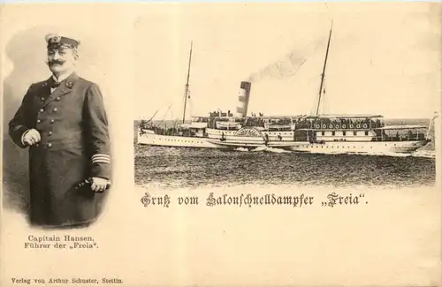 Gruss vom Salonschnelldampfer Freia - Capitain Hansen -645630