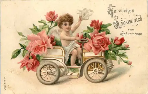 Geburtstag - Kind mit Auto - Prägekarte -645802