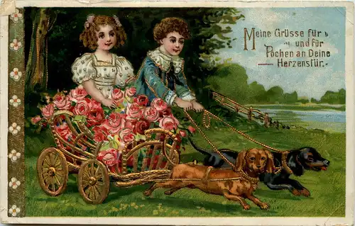 Kinder auf Hundekutsche -647242