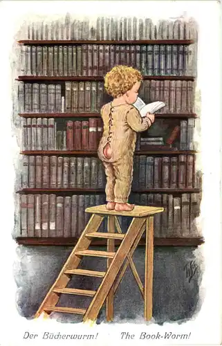 Kinder - Künstler AK - Bücherwurm -648108