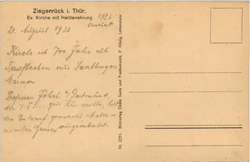 Ziegenrück in Thüringen - Ev. Kirche mit Heldenehrung -648590