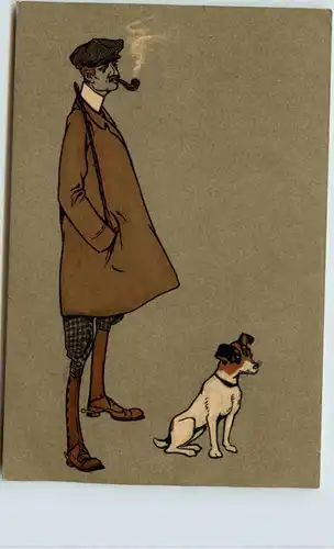 Mann mit Hund - Künstler AK -648904