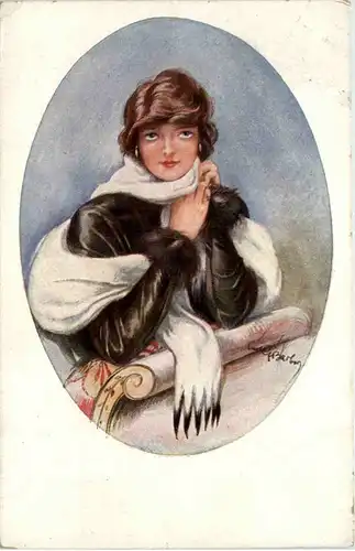 Künstler AK - Frau mit Schal - Barber -648962