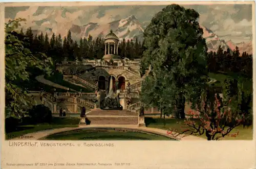 Linderhof - Venustempel und Königslinde - Litho -649228